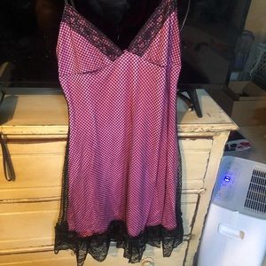 Black/hot pink/black lace and fishnet dress. Large.
